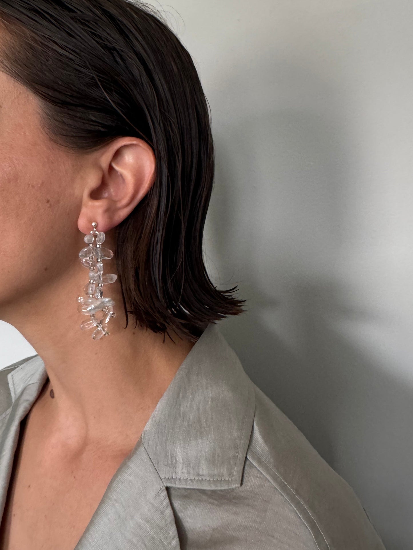 // YAMA FRINGE EARRINGS ~ Clear Quartz
