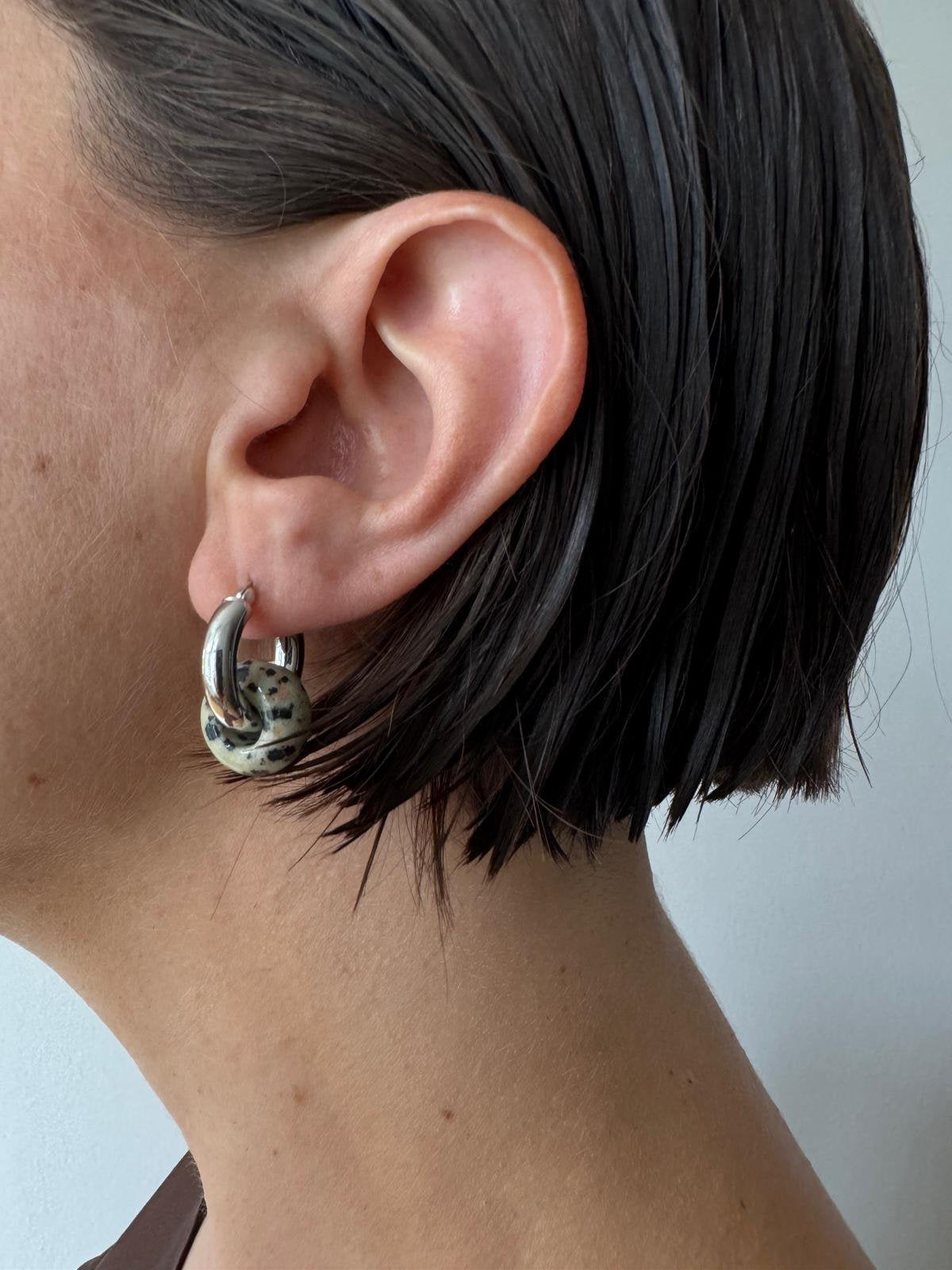 // DONUT EARRING ~ Dalmatian Jasper