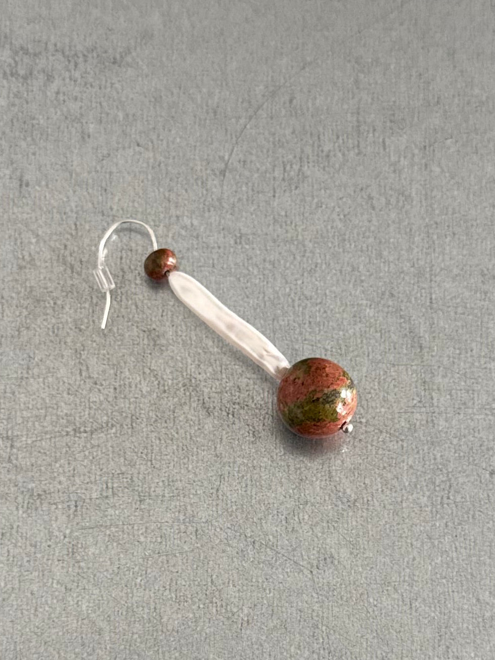 // LONG PEARL EARRINGS ~ Unakite