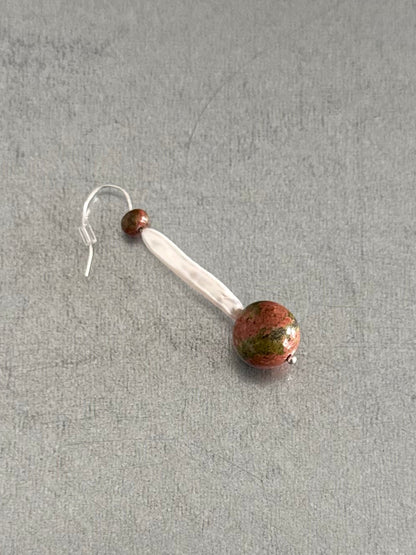 // LONG PEARL EARRINGS ~ Unakite
