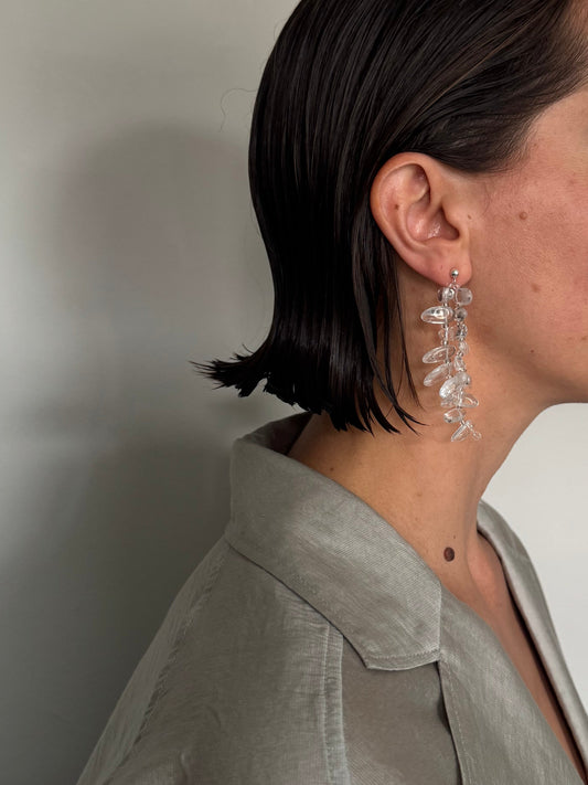 // YAMA FRINGE EARRINGS ~ Clear Quartz
