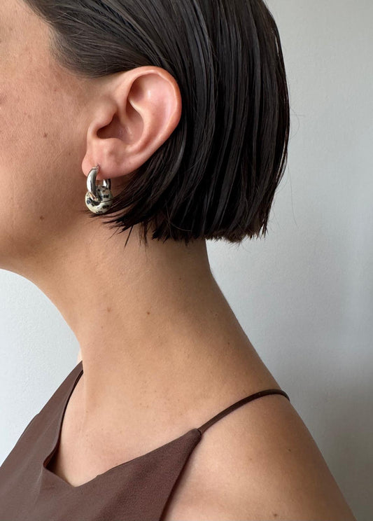 // DONUT EARRING ~ Dalmatian Jasper